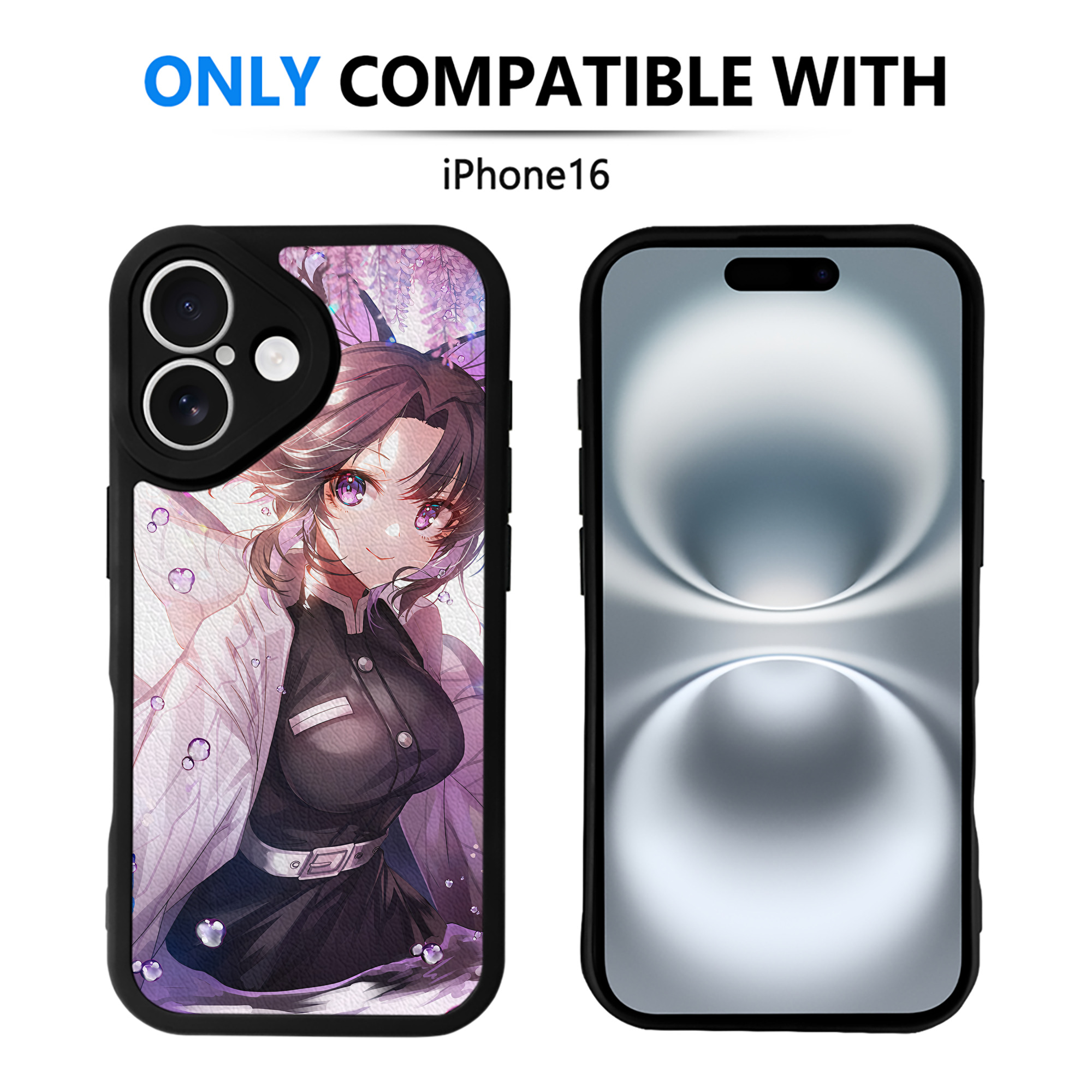 （画像用） 鬼滅の刃（きめつのやいば）蟲柱-胡蝶 しのぶ／こちょう しのぶ Kochou Shinobu 【iPhone 16シリーズ対応】シリコンスマホケース（レザー調） 材質：シリコン